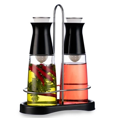 Sino Glass Pull and Pour action olive oil and vinegar 2-in-1 infusion and dispenser 2pcs set with filter