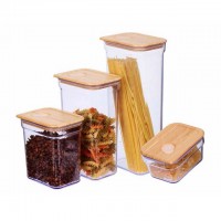 BPA Free Custom Logo Airtight Lid Plastic Food Storage Container with Bamboo Lid in 1000ml