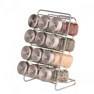 12 Jars Metal Lid Glass Spice Rack Set, Spice Shaker bottle set