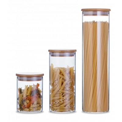 Amazon hot selling glass storage jar with bamboo lid set of 3 350ml/ 700ml/ 1100ml