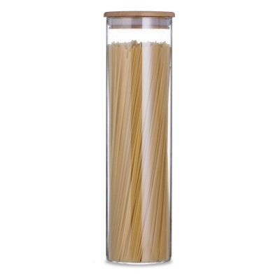 Amazon hot selling bamboo lid glass storage jar in elegant cylinder shape 1100ml