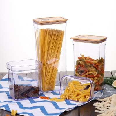 Amazon hot selling durable plastic storage container with eco-friendly bamboo lid/ airtight plastic container set