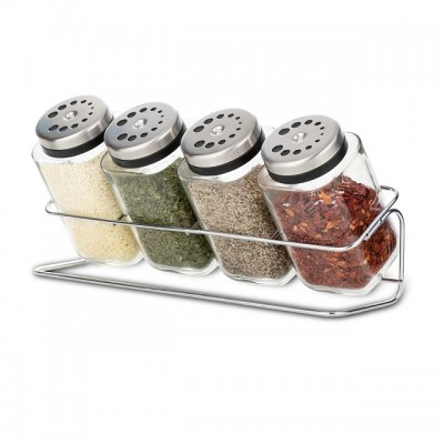 4pcs Set Adjustable Flow Square Glass Spice Jar with Rack