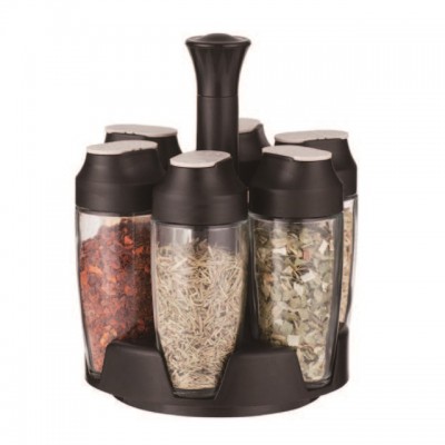 Flick Top Cap 6 Jar Spice Rack Set with Lazy Susan, Choice of Sprinkle or Pour Cap Spice Shaker Set with Rack