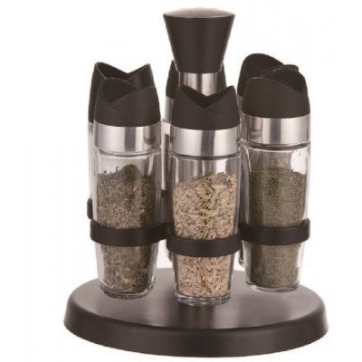 Easy Twist Cap for 3 Opening Sizes 6 Jar Spice Rack Set, Adjustable Lid Spice Shaker Rotating Rack Set