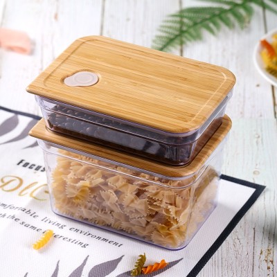 Eco-friendly BPA free plastic container with bamboo lid/ food safe air tight plastic storage jar set