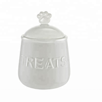 Customized  Ceramic Dog Treat Jar , Pet Food Storage Container Jar with Bamboo Lid