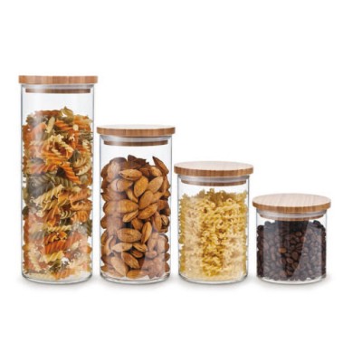 SINO GLASS trade assurance 4 pcs borosilicate glass storage jar bamboo lid glass storage jar