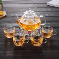 Discount borosilicate glass heat resistant flower teapot  tea set with glass infuser