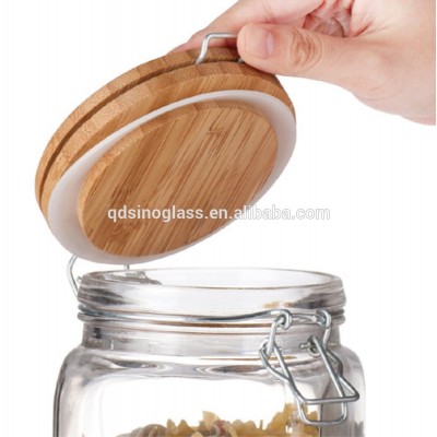 SINO GLASS trade assurance clip top storage jar set glass jar with bamboo lid