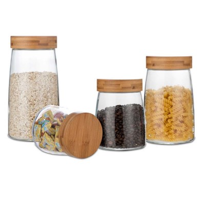 Amazon Hot Selling Twist lid belly shape bamboo lid storage jar XL 2200ml