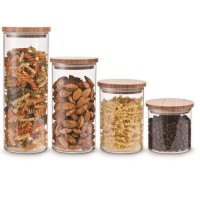 Simple elegant bamboo lid storage jar set of 4