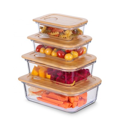 Amazon hot selling glass food container with bamboo lid/ Leak proof meal prep container