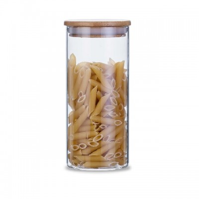 Hot selling bamboo lid glass storage jar in elegant cylinder shape 700ml